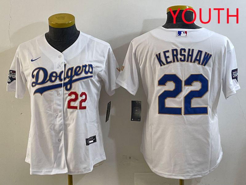 Youth Los Angeles Dodgers #22 Kershaw White Gold Game 2025 Nike MLB Jersey style 8
